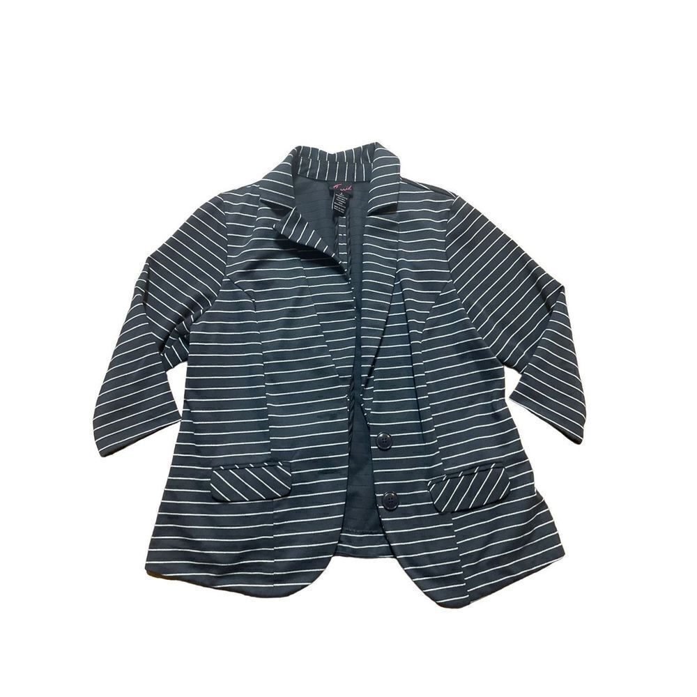 Torrid navy blue and metallic silver striped blazer sz 0‎